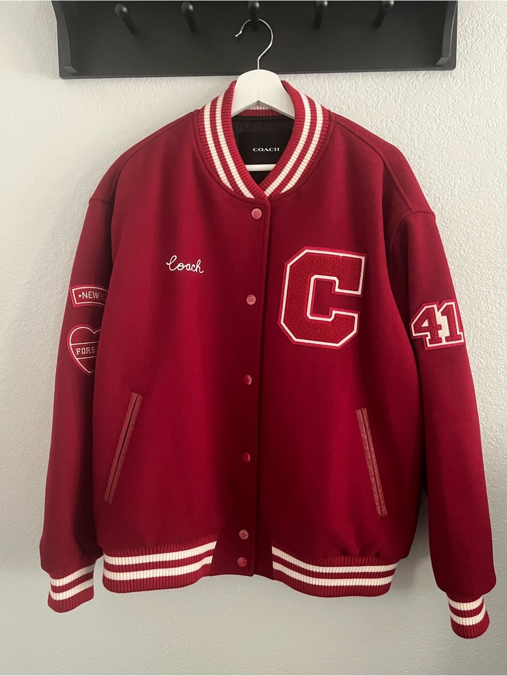 NWT!! Coach Red Wool Varsity Jacket in size XL